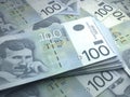 Serbian money. Serbian dinar banknotes. 100 RSD dinari bills Royalty Free Stock Photo