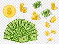 Money set. Coins and banknotes isolated. Vector success concept Royalty Free Stock Photo