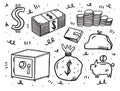 Money set elements. Doodle style vector illustration. Royalty Free Stock Photo