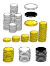 Money set. Gold coin symbol isolated on white background. Collection of cartoon business vector icon. Single, pile and stack Royalty Free Stock Photo