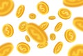 Money set isolated on white background. Shiny golden coins. Beautiful template. Simple cartoon design. Realistic elements. Flat Royalty Free Stock Photo