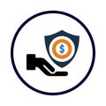 money, shield, safety, hand, finance safety on hand icon