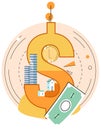 Money sign, savings flat illustration. Dollars and gold coins stack. Wealth and banking icon