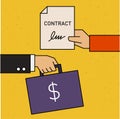 Money and signed contract exchange Royalty Free Stock Photo