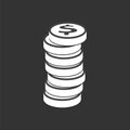 Money silhouette icon on black background. Coins vector illustration in flat style. Icons for design, website.