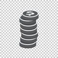 Money silhouette icon on isolated background. Coins vector illus