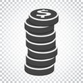 Money silhouette icon on isolated background. Coins vector illus