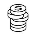 Money silhouette icon on white background. Vector illustration of coins in a flat style. Royalty Free Stock Photo