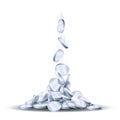 Money silver rain, falling silver coins into big heap isolated on white