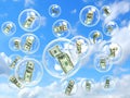 Money in soap bubbles concept of risky