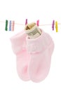 Money in sock on laundry line Royalty Free Stock Photo