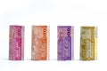 Money Sri Lankan five thousand thousand five-hundred hundred fifty and twenty ruppee bills Pile of various currencies on