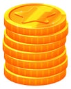 Money stack. Cartoon golden coins. Game treasure icon