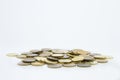 Money, stack of coins on white background. Saving money concept. Growing business. Confidence in the future.