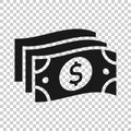 Money stack icon in flat style. Exchange cash vector illustration on white isolated background. Dollar banknote bill business Royalty Free Stock Photo