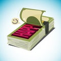 Money stack open and show text ` Happy ` more money make you happy concept