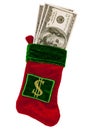 Money Stuffed in a Christmas Stocking Royalty Free Stock Photo