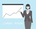Money, success in business, concept is something. Financial charts theme elements. An illustration of a faceless female pointing