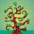 Money success tree illustration with a lot of dollar cash and coins Royalty Free Stock Photo