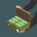 Money in the suitcase flat isometric low poly vector concept Royalty Free Stock Photo