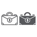 Money suitcase line and glyph icon, bag and business, case sign, vector graphics, a linear pattern on a white background Royalty Free Stock Photo