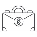 Money suitcase thin line icon, bag and business, case sign, vector graphics, a linear pattern on a white background. Royalty Free Stock Photo