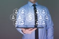 Money on tablet businessman , Business idea concept Royalty Free Stock Photo