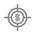 Money, target revenue outline icon. Line art vector