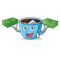 With money tea cup mascot cartoon Royalty Free Stock Photo