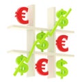 Money: tic tac toe made of dollar and euro signs Royalty Free Stock Photo