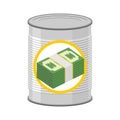 Money in a Tin. Canned cash. Dollars for hereafter. Vector illus Royalty Free Stock Photo