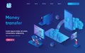 Money transfer concept 3d isometric web landing page. Royalty Free Stock Photo