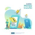 money transfer concept for E-commerce market or shopping online with people character. mobile payment illustration for social