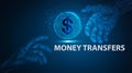 Money transfer in digital world, business and technology concept 3D illustration Royalty Free Stock Photo