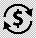 Money transfer icon on transparent. money convert sign. flat sty