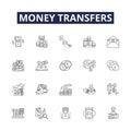 Money transfers line vector icons and signs. Payments, Exchange, Transfers, Funds, Banking, Wire, Disburse, Banker's Royalty Free Stock Photo