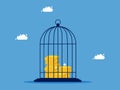 Money trap. pile of money in a birdcage. concept of finance and investment