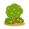 Money tree and bushes vector concept in flat style Royalty Free Stock Photo