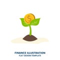 Money tree with coins growing. Financial Growth Concept. vector illustration in flat style Royalty Free Stock Photo