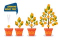 Money tree dollars growth set. Decorative plants in flower pots Royalty Free Stock Photo