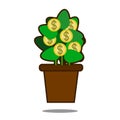 Money tree with golden coins. Tree in pot. Vector illustration isolated on white background. Web site page and mobile Royalty Free Stock Photo