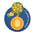 Money tree grow from coin with hand pointer
