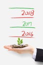 Money tree grow up in new year Royalty Free Stock Photo