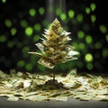 Money tree growing out of a pile of dollar bills on a dark background Royalty Free Stock Photo