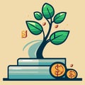 Money tree growing from pile of coins. Vector illustration in flat style Generative AI Royalty Free Stock Photo