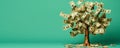 Money tree on light green background. Leaves as dollar bills. Investment concept. Generative AI Royalty Free Stock Photo