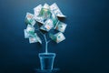 Money tree made by us dollar bills. Business, saving, growth, economic concept. Investors strategy, funding symbol. Copy Royalty Free Stock Photo