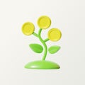 Money tree plant with coin, 3D vector icon