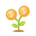 Money tree plant with coin dollar. Business profit investment, finance education, business income, business development concept. Royalty Free Stock Photo