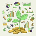 Money tree sprout and financial symbols vector